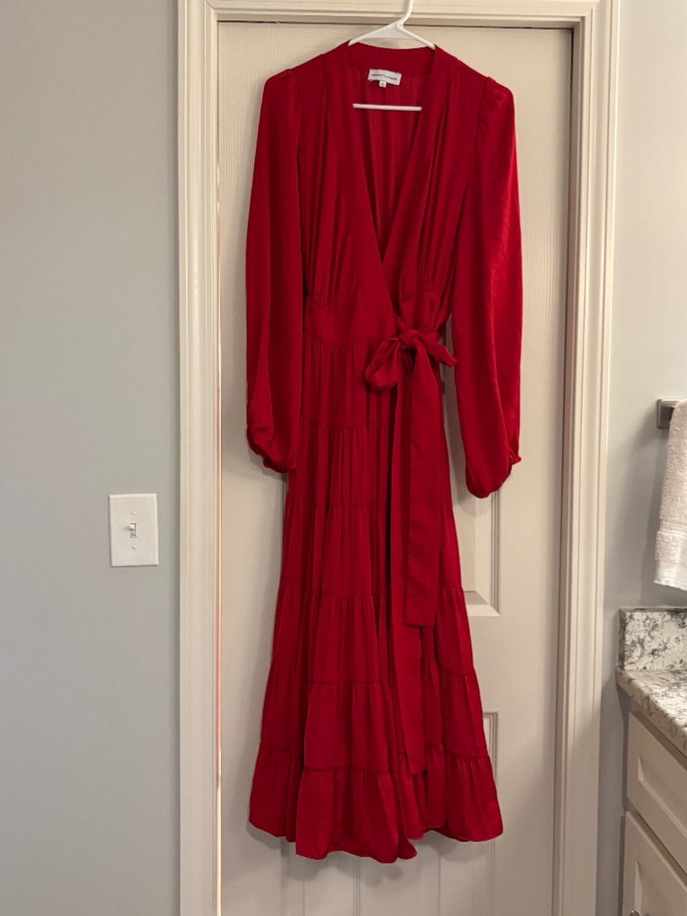 Gibson Latimer elegant red wrap dress